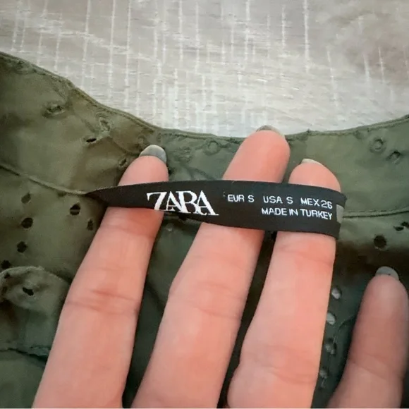 Zara Olive Green Eyelet Dress - Picture 3 of 10